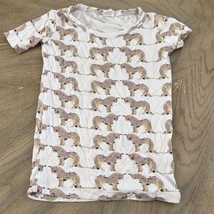 kate quinn Cream Short Sleeve Tee with Lavender and Tan Horse Print